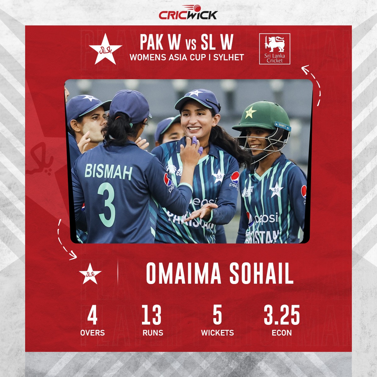 𝗢𝗺𝗮𝗶𝗺𝗮 𝗯𝗮𝗴𝘀 𝗮 𝗳𝗶𝗳𝗲𝗿 🖐

<a href="/Omaima_Sohail/">Omaima Sohail</a> was phenomenal with the ball today 🔥

#PAKWvSLW #WomensAsiaCup2022 #BackOurGirls #CricketTwitter