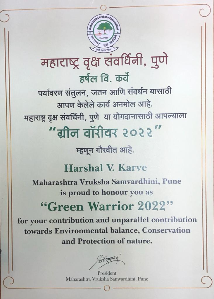 MangroveForest's tweet photo. Mr. Harshal Karve, Marine biologist at Mangrove Foundation was felicitated with "Green Warrior 2022" by Maharashtra Vruksha Samvardhini, Pune for his work on marine ecosystem &amp; unparallel contribution towards Environmental balance, Conservation &amp; Protection of nature.

@vrtiwari1 https://t.co/XSCC4qHn2R