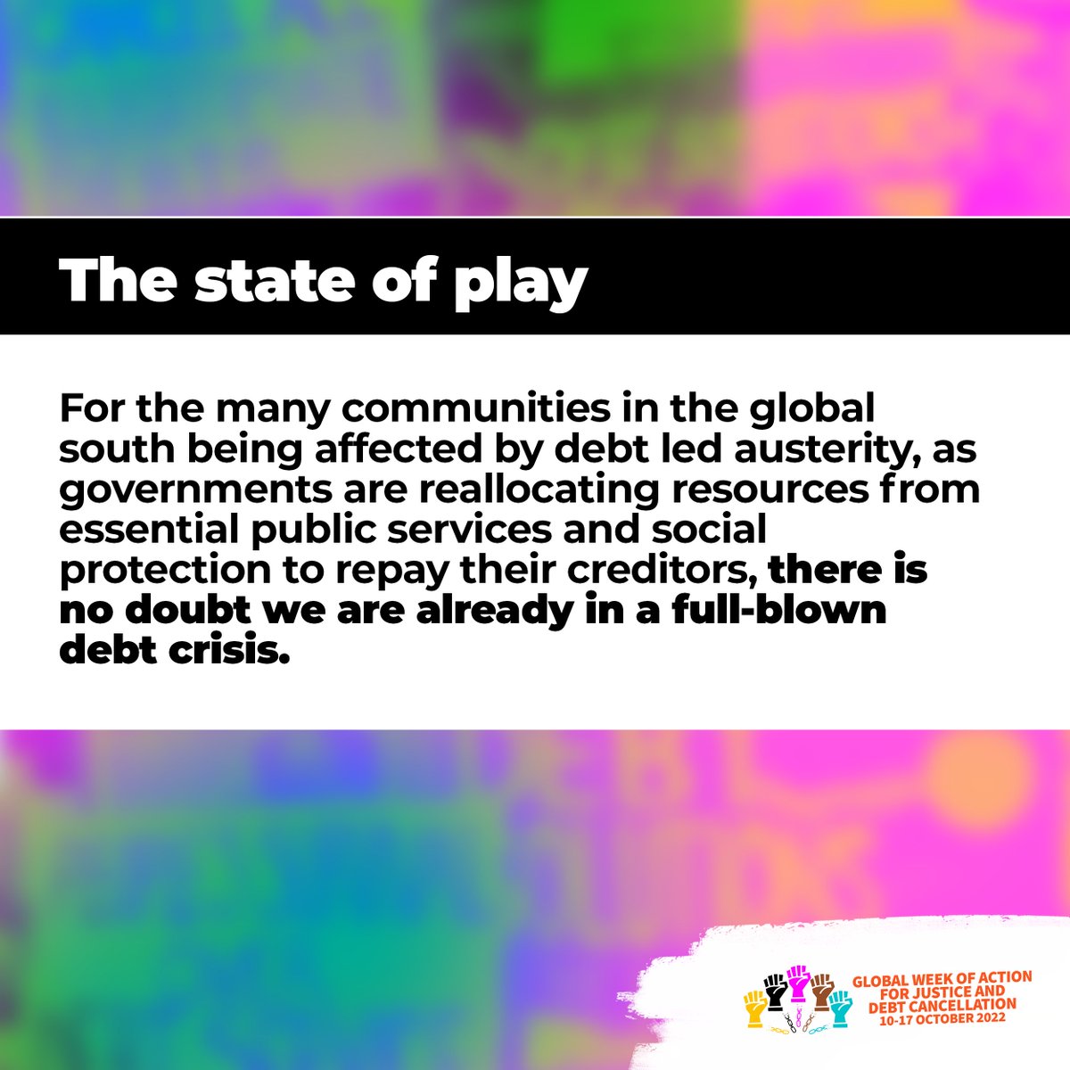 debtgwa's tweet photo. When it comes to the worsening debt crisis, people of the global south are often left out of the discussion. Here's an explainer on what's going on.
"As the saying goes, 'If you’re not at the table, you’re on the menu.'"
👉🏿Read the full explainer here: https://t.co/WFUzTGypa5 https://t.co/Ze2sdSTCWi