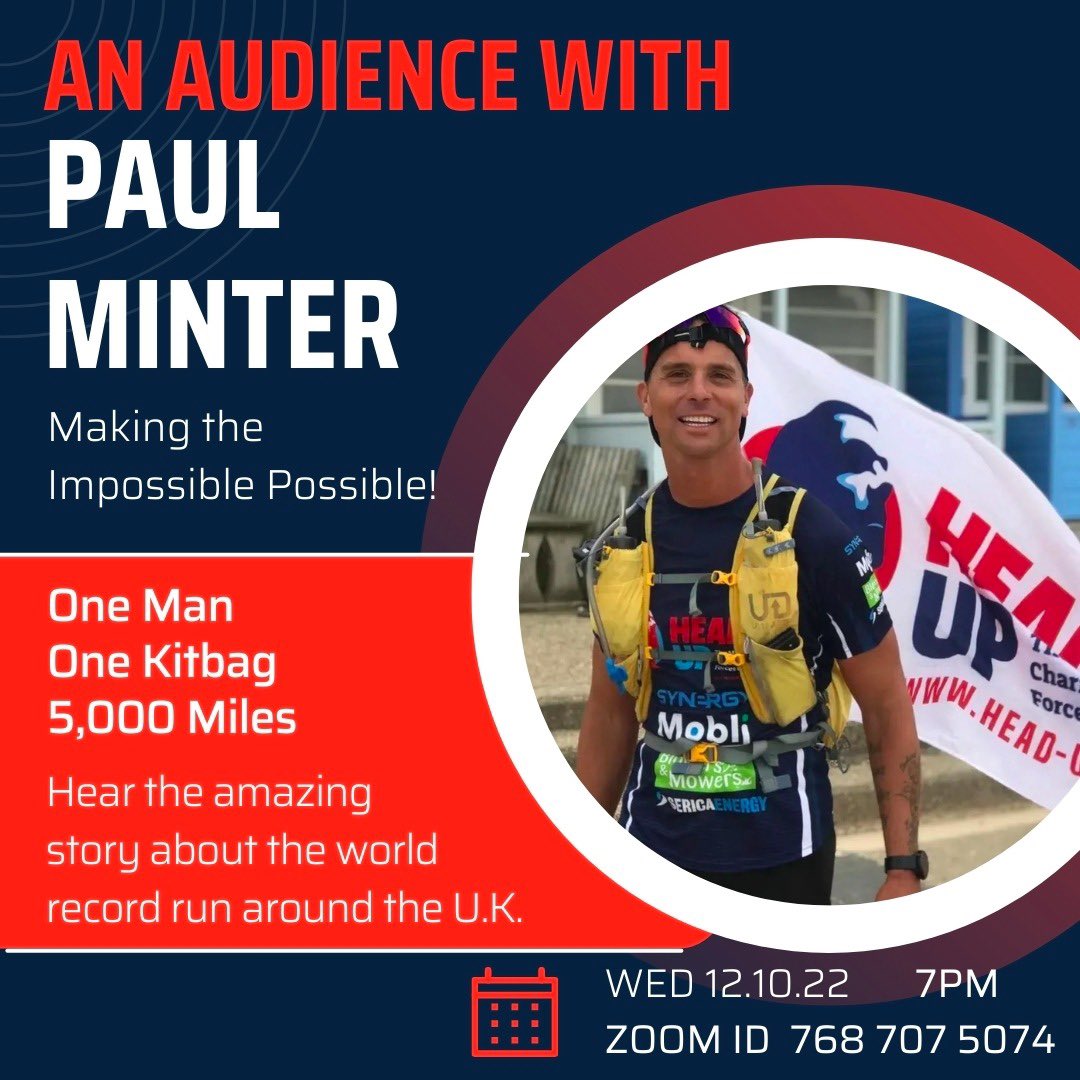 A live Q&amp;A with Paul Minter 19hr00 Wed 12.10.22 
Come and hear Paul’s incredible story!