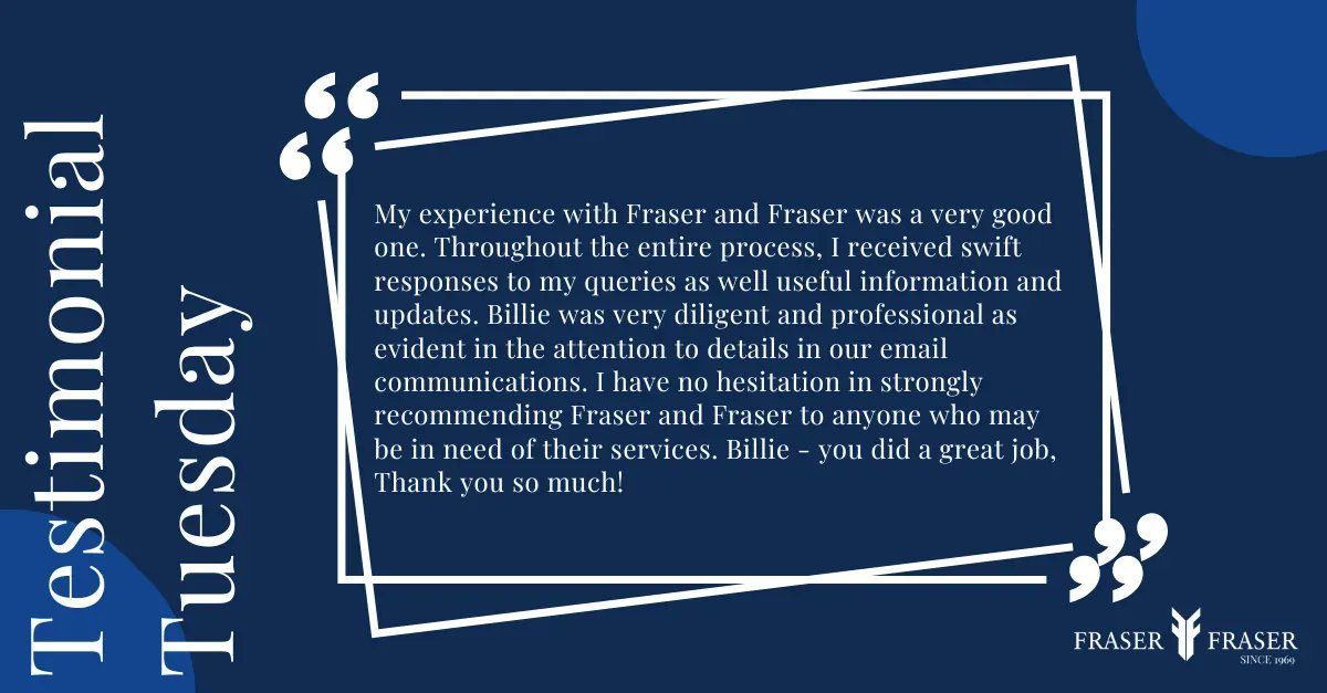 HeirHunter's tweet image. #TestimonialTuesday
We pride ourselves in offering a first class service to all our clients. Another great review for our staff members! #fraserandfraser