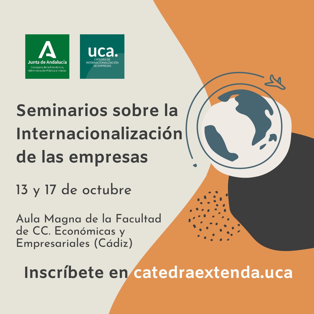 📆¡Regresamos con los Seminarios sobre la Internacionalización de Empresas!

✅13 de octubre y 17 de octubre

📢Aula Magna de la Facultad de CCEE y Empresariales de Cádiz.

🤓Toda la información disponible en la web: lnkd.in/dfzxWP-z

#internationalization