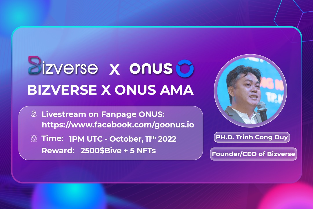 BizverseWorld's tweet photo. 📣  AMA BIZVERSE X ONUS: LIVE NOW 📣

It's AMA TIME! And this is a big one 👌🔥

Join our Live AMA with ONUS Launchpad today at 13:00 UTC 💯💎

🚩 Venue: https://t.co/2uckGMqDuJ
📂 Format: Live AMA - Vietnamese
🎁 Reward: 2,500 BIVE + 5 NFTs Fishing Hut 

#AMA #IDO https://t.co/1OHDiMuBO4