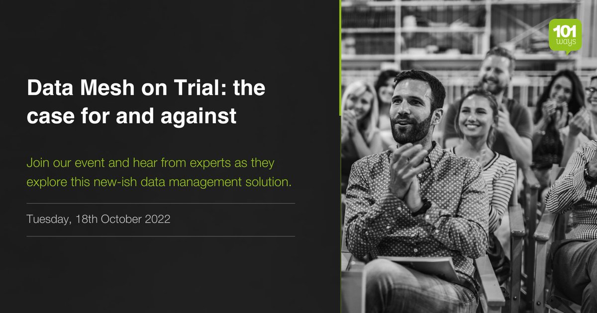 Event alert🚨 Data Mesh on Trial: the case for and against. Join our trial and hear from expert witnesses as they uncover the pros and cons of #DataMesh. Follow the link to register your attendance: eu1.hubs.ly/H01X4N80
#datamanagement