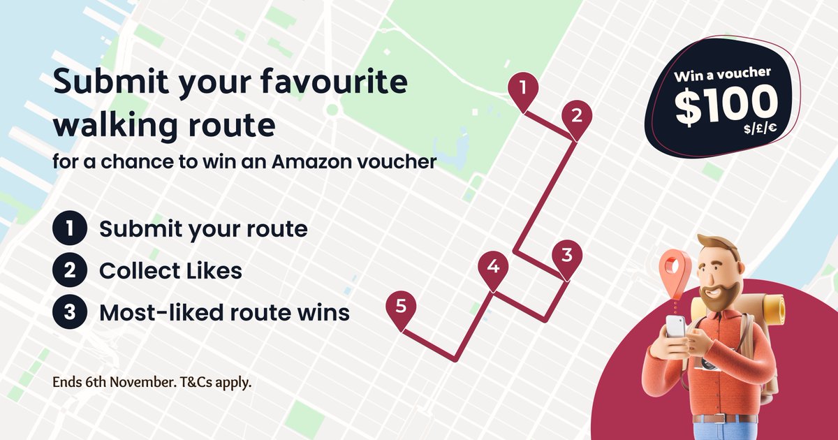 walklyhq's tweet image. Submit your favourite walking route for a chance to win a $100/£100/100€ Amazon voucher! walkly.com/blog/competiti…
Ends 6th of November. T&amp;amp;Cs apply*