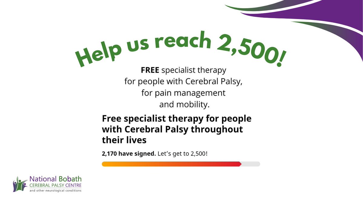 Bobath_Centre's tweet photo. Let's keep spreading the word and help us hit 2,500.💚

Thank you to everyone who has signed and shared so far.

Click the link to find out more information and sign: https://t.co/ZXuQFtVfX8 

#freetherapyforCP https://t.co/AiLvMrLYFH