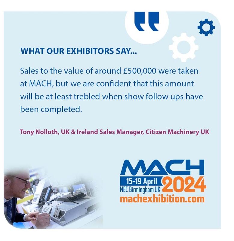 MACHexhibition's tweet image. Thank you, @CitizenCNC, for sharing your feedback from #MACH2022! Tony Nolloth explains how MACH helped grow Citizen’s sales by an estimated £500,000 – glad we could help and congratulations on your success! 

#manufacturing #mfg #engineering #ukmfg