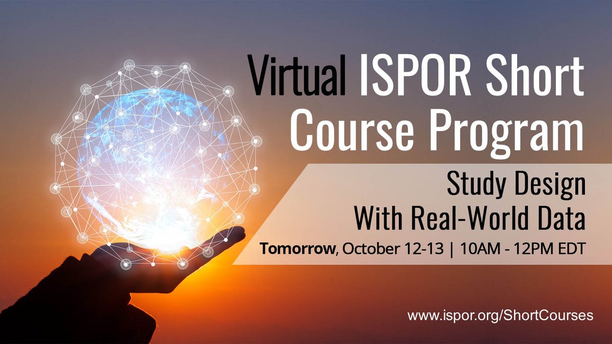 Interested in learning about #RealWorldData based studies? Join us tomorrow for this introductory level short course and learn the fundamental design strategies and challenges. ow.ly/mPJB50L6jMi