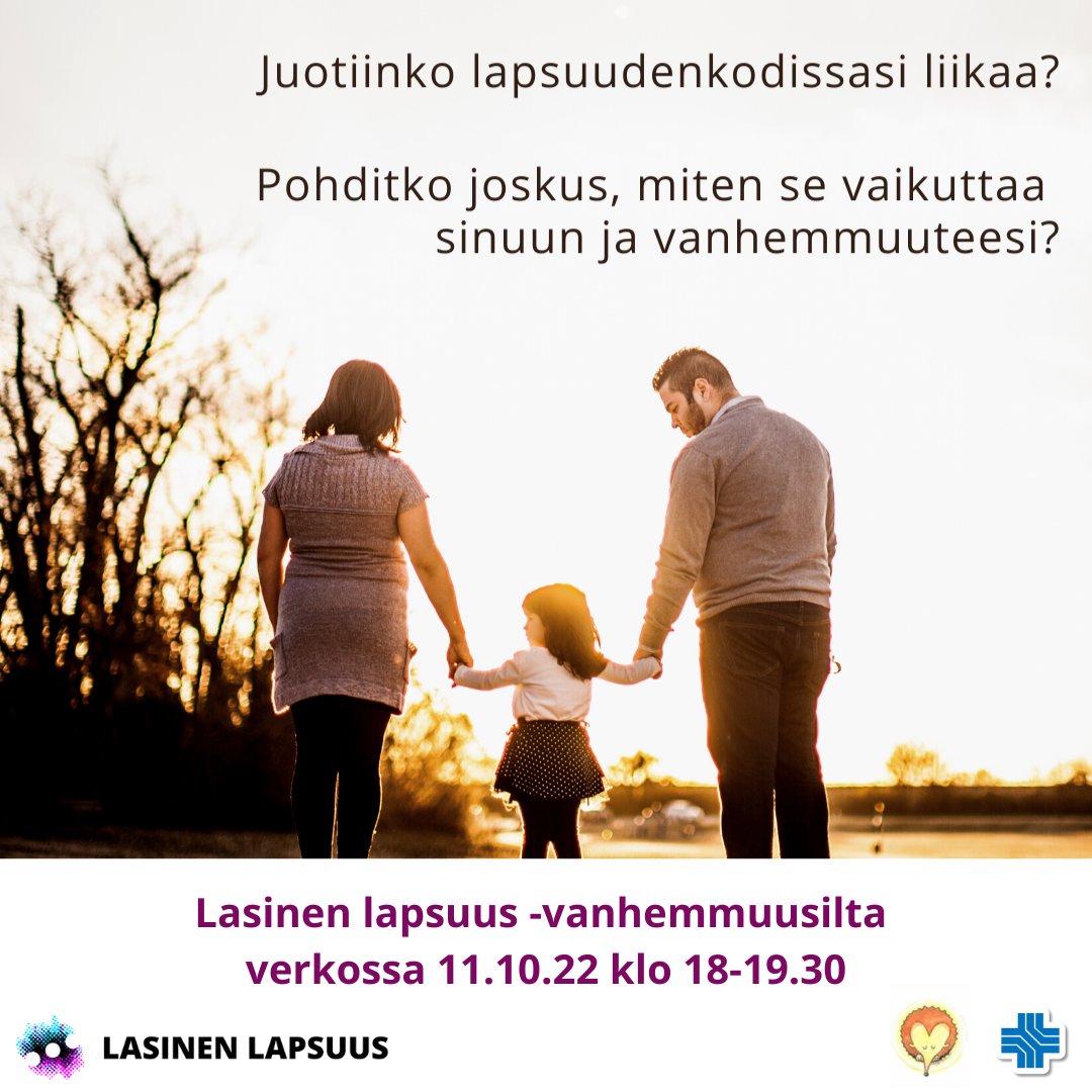Tänään tiistaina klo 18-19.30 on Teamsissa vanhemmuusilta Lasisen lapsuuden kokeneille yhteistyössä Forssan seudun perhekeskuksen kanssa. Mukaan mahtuu vielä! Tarkemmat tiedot löytyvät verkkosivultamme:  lasinenlapsuus.fi/info/ajankohta…

#vanhemmuus #lasinenlapsuus #forssa @aklinikkasaati