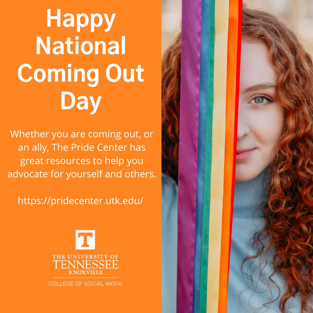utkcsw's tweet photo. Happy National Coming Out Day! Whether you are already out, coming out, still closeted, or an ally, @UTPrideCenter has great resources to help you advocate for yourself and others. #Pride #UTCSW https://t.co/ao6GEujUqv