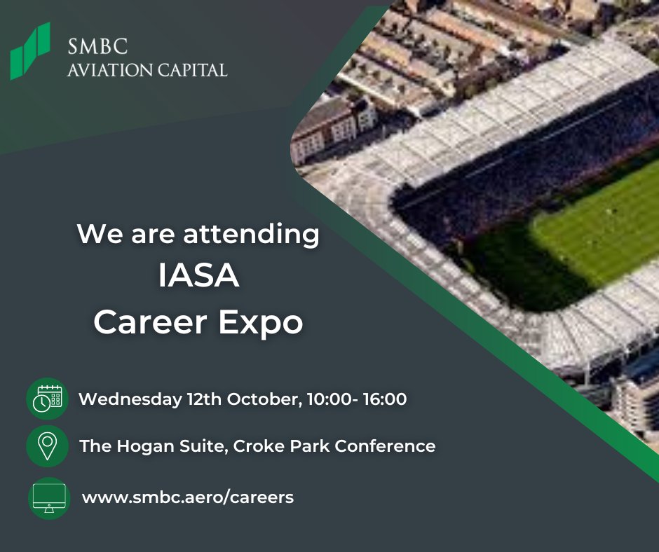 We will be attending the <a href="/IASAofficial/">Irish Aviation Students’ Assoc.</a> Career Expo tomorrow. Please come by our stand to chat about current and future opportunities. ✈️

#IASA #aviation #aircraftleasing