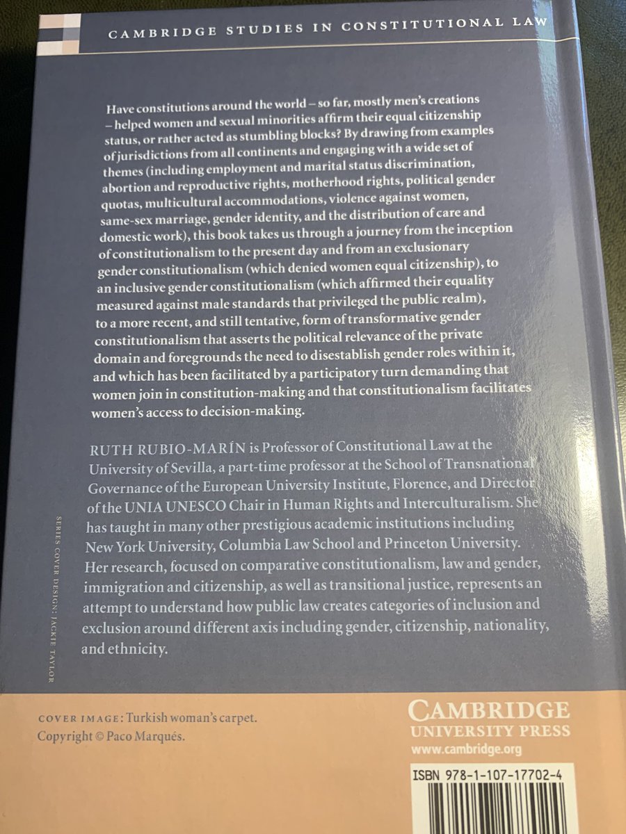 Wonderful new book from Cambridge Studies in Constitutional Law. It asks whether constitutions, mostly men’s creations, have helped women or acted as stumbling blocks to progress?