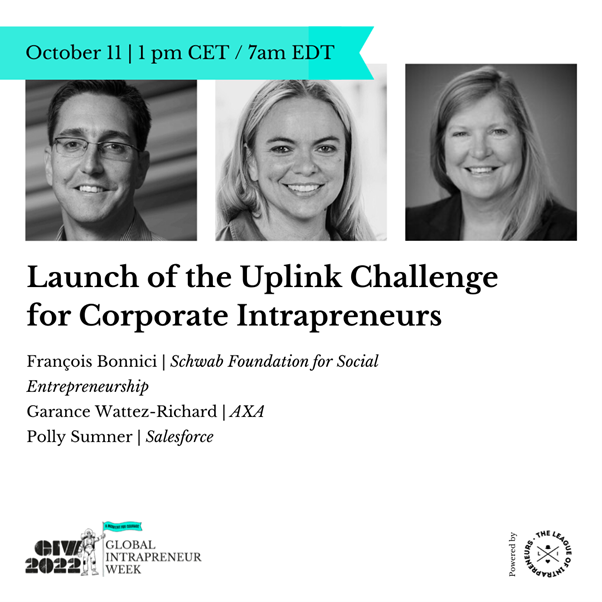 schwabfound's tweet photo. Stay tuned and join us &amp; @SalesforceOrg &amp; #SchwabFound Corporate Social Intrapreneur @GaranceWR at #GIW2022 in one hour for the launch of an exciting new @WEFUpLink challenge for #CorporateChangemakers!

Watch the Livestream here: https://t.co/YAFtXn8xZ7 https://t.co/FIqBwTszKc