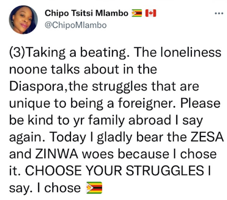mhofela_mhofu's tweet photo. Diaspora people, tell us what you are going through out there. Don't be shy. We won't judge anyone.

Share in the thread👇 https://t.co/g4oVDVsyYd