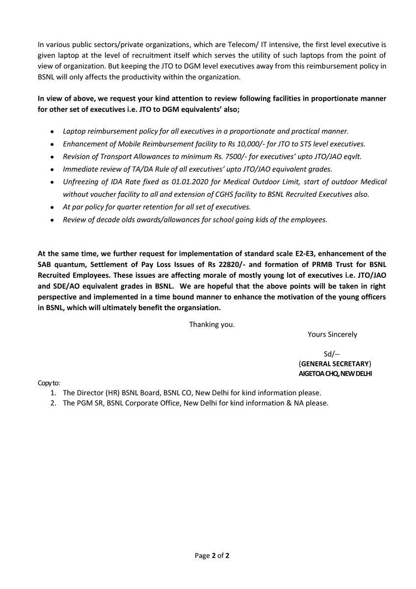 aigetoachq's tweet photo. AIGETOA Submitted it's opposition  on selective extension of allowances by @BSNLCorporate https://t.co/jVS0TgLPNI