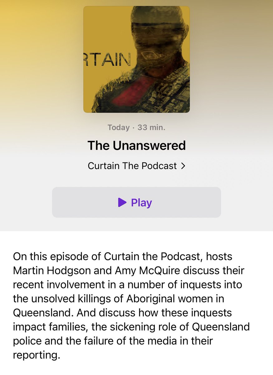 Martin Hodgson (@martinghodgson) on Twitter photo The issue of forcibly disappeared, murdered and missing Aboriginal women and children in this country continues to go unnoticed by the majority, badly reported on by the media and facilitated by the police.
Please listen to <a href="/amymcquire/">Amy McQuire</a> & I on the latest ep of <a href="/CurtainPodcast/">CurtainThePodcast</a> The issue of forcibly disappeared, murdered and missing Aboriginal women and children in this country continues to go unnoticed by the majority, badly reported on by the media and facilitated by the police.
Please listen to <a href="/amymcquire/">Amy McQuire</a> & I on the latest ep of <a href="/CurtainPodcast/">CurtainThePodcast</a>