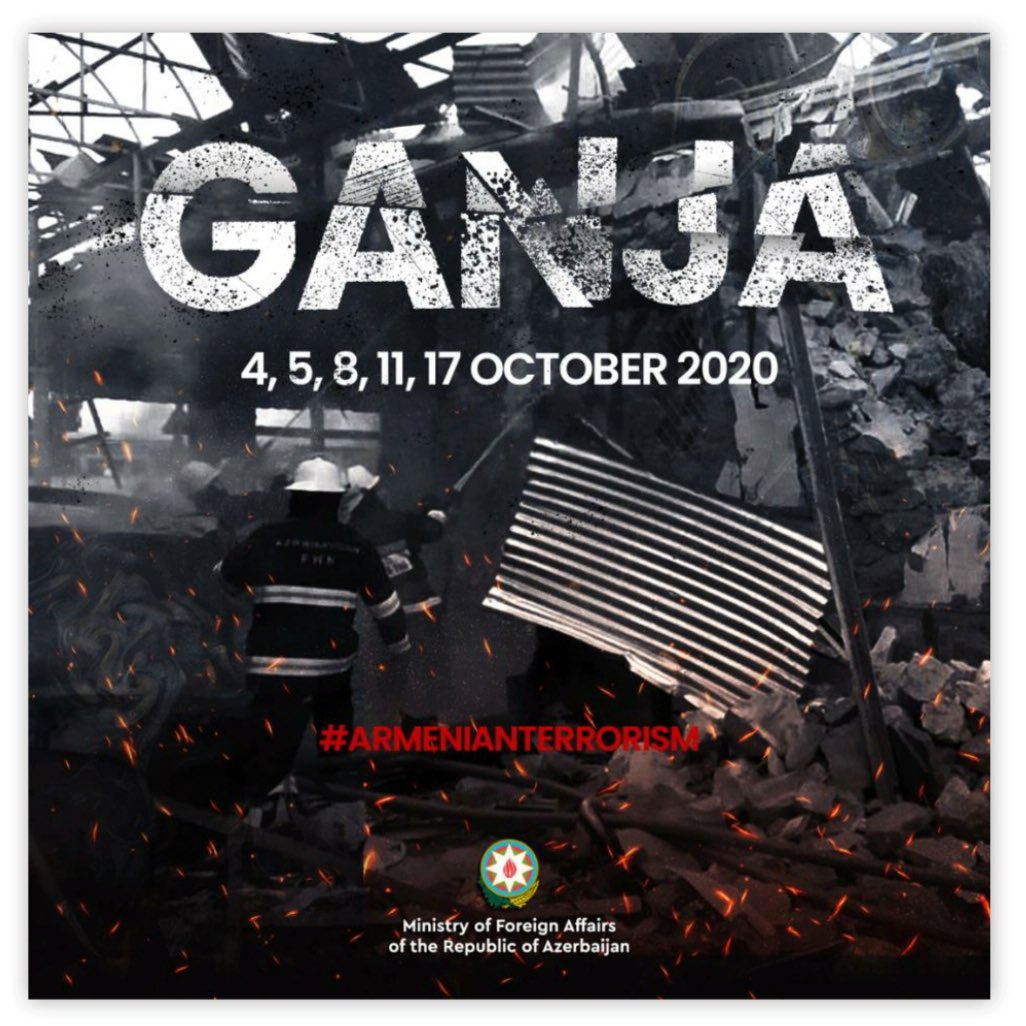 LAbdullayevaMFA's tweet photo. Today marks the 2nd Anniversary of vicious attack of the city of #Ganja of #Azerbaijan by the armed forces of #Armenia killing 10 civilians &amp; injuring 40. No one held accountable so far for this war crime in Armenia. Perpetrators of this crime should be brought to JUSTICE! https://t.co/BKafVJ1yUZ