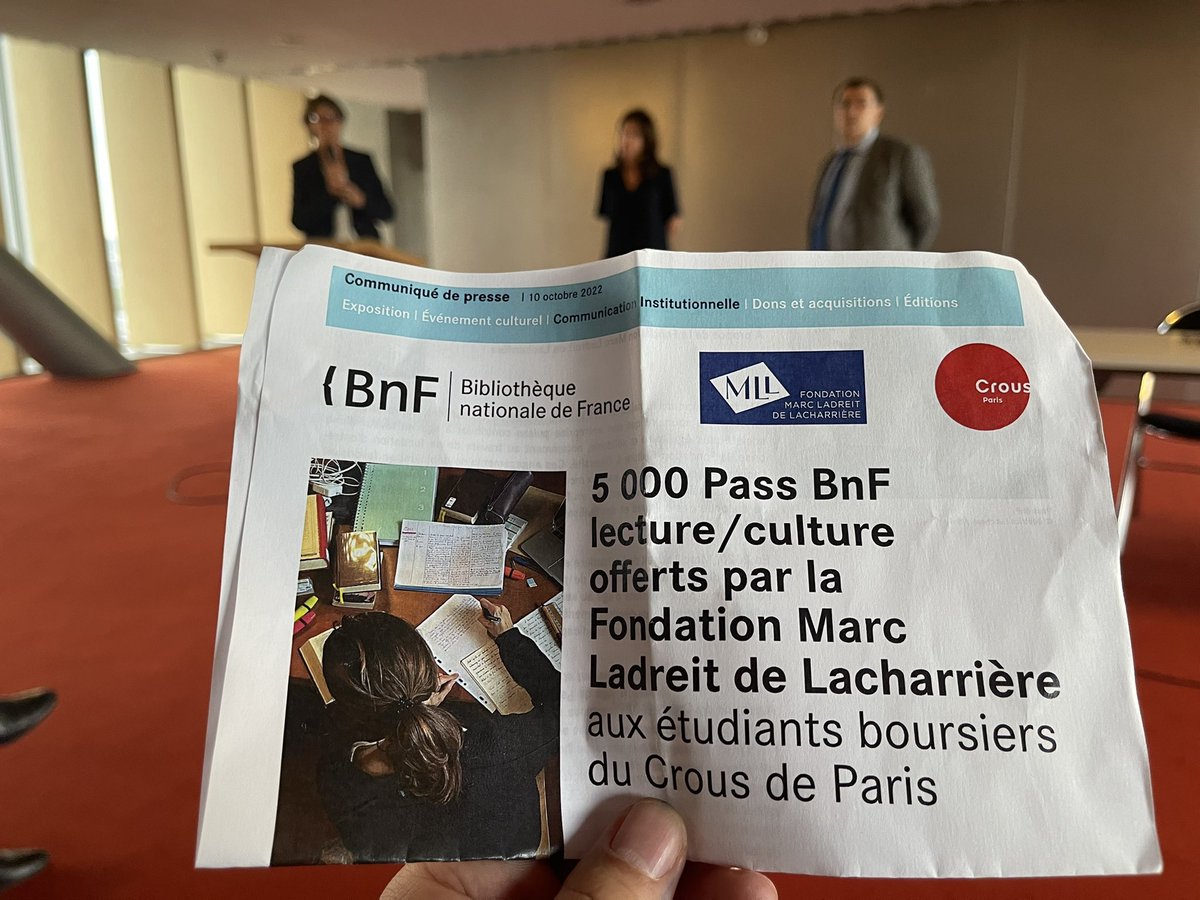 5000 Pass annuels BnF/Culture offerts aux étudiants du Crous, notamment celles et ceux qui habitent à #paris13
grâce au soutien de la Fondation Marc de Lacharrière !