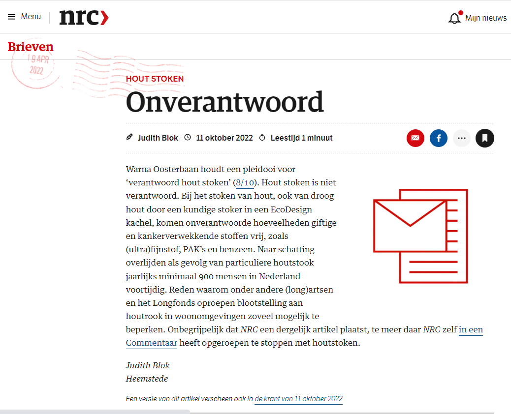 visschers's tweet photo. Houtstook is ook geen hernieuwbare energie. Het duurt 50-100 jaar voordat uitgestoten CO2 door nieuwe boom is vastgelegd. Die tijd heeft 't klimaat niet. Toch telt houtstook particulieren mee als hernieuwbare energie. Uitstoot NL ca 2 Mton CO2 /jaar!! 
https://t.co/LLXHfT3nIf https://t.co/5LprSdpeUD