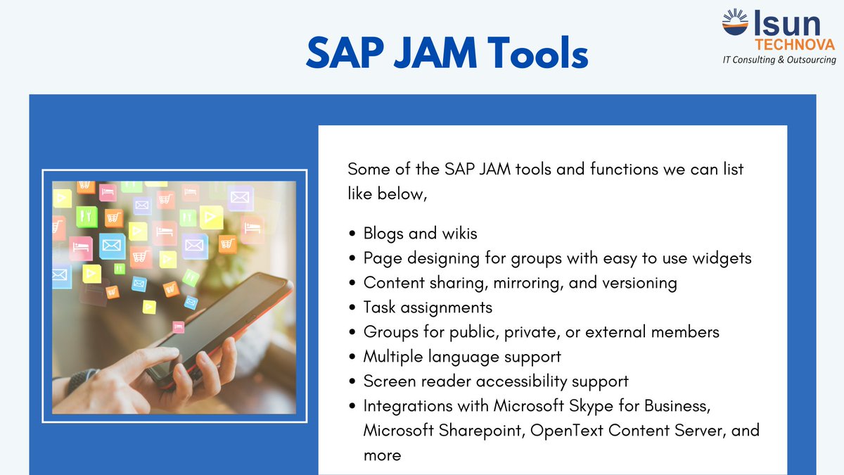 IsunTechnova's tweet image. SAP Jam has several tools for connecting employees, sharing information, and enabling collaboration. Thus, the proposed ease of access finally is what all users need to start getting social at work.

#GetToKnow about #SAPJam #SocialMediaApp with #isuntechnova