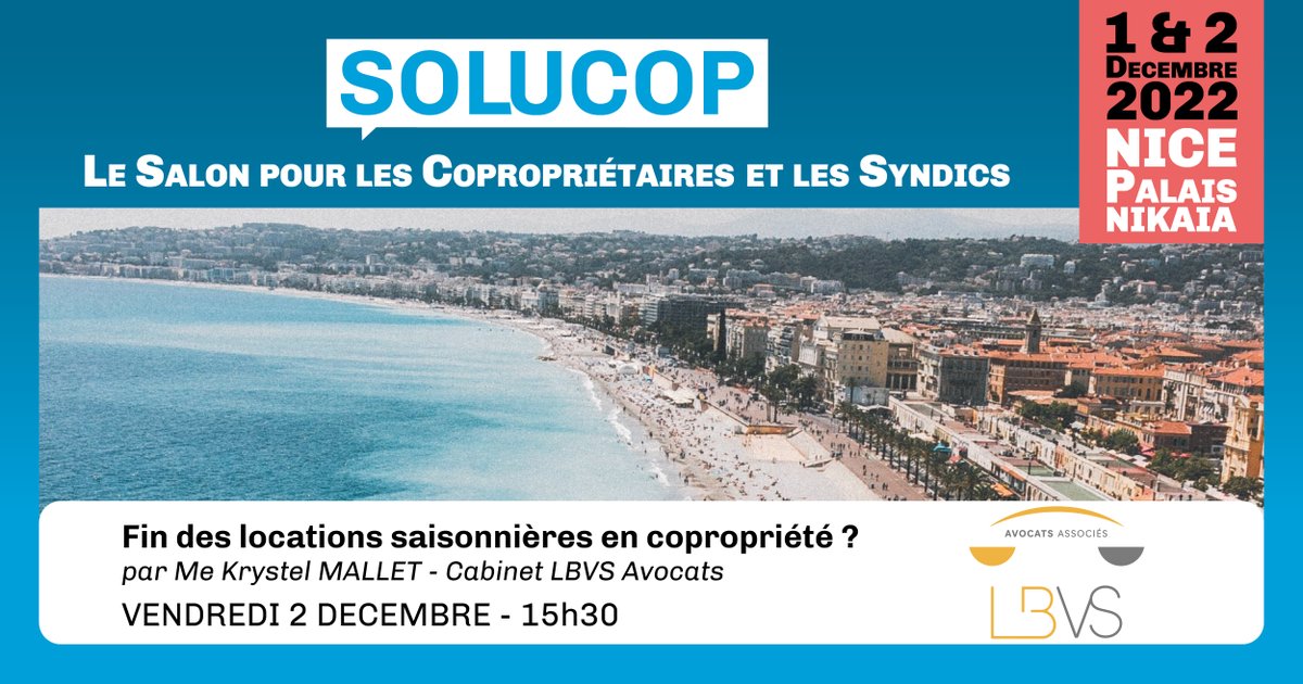salon_solucop's tweet photo. [ 📢 CONFERENCE]
❔ Fin des locations saisonnières en copropriété ❔
Assistez à cette conférence animée par Maître @Mlt_Krystel et @CyrilSABATIE du Cabinet #LBVSAVOCATS 💥 Entrée GRATUITE
#locationsaisonniere #locationvacances #copropriete #expert #immobilier #solucop2022 https://t.co/nOhCe5pMHF