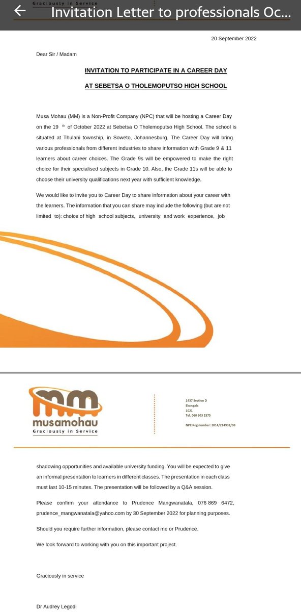 Career Guidance
SOWETO
19 OCTOBER 2022

Pleade join us. Let's guide scholars to a brighter future.

Call, sms, inbox, reply with a "yes".

All Professions. All are welocme.