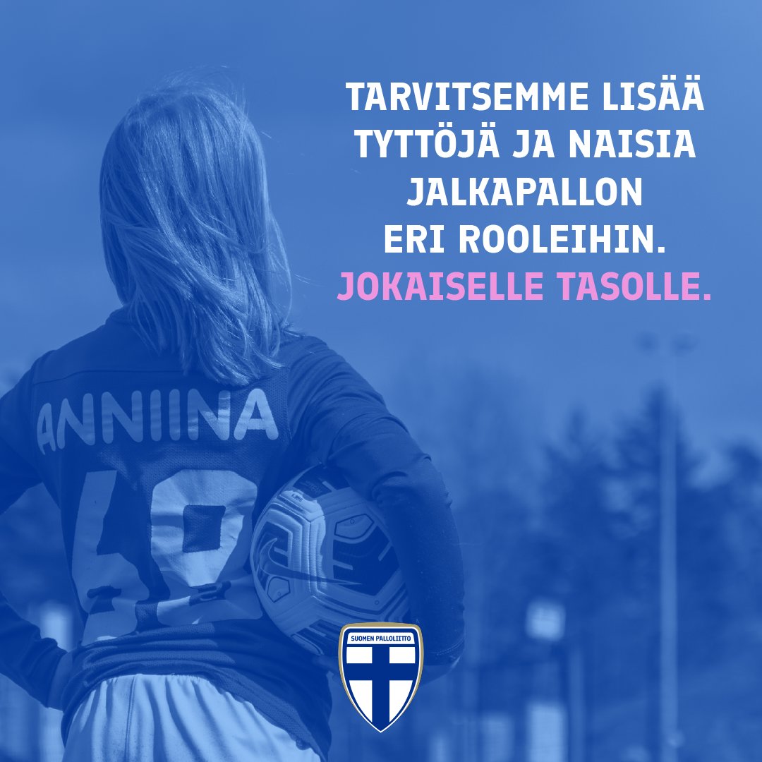Tänään vietetään kansainvälistä tyttöjen päivää. 💙 

Suomessa jalkapalloa pelaa yli 37 000 tyttöä ja naista. Se on hieno määrä, mutta tarvitsemme lisää tyttöjä ja naisia mukaan jalkapallon ja futsalin eri rooleihin. Jokaiselle tasolle. 

Futis on kaikille. 

#TyttöjenPäivä