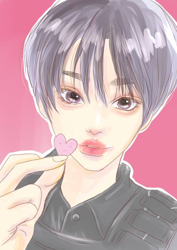 solo heart 1girl pink background short hair looking at viewer lips  illustration images