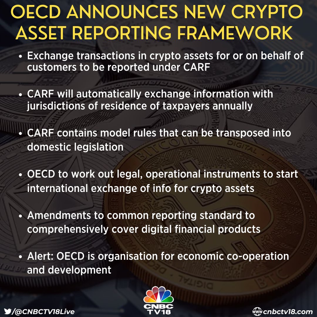 OECD crypto asset framework says that exchange transactions in crypto assets  for or on behalf of customers to be reported under CARF #OECD  #cryptocurrecy #cryptomarket #CARF