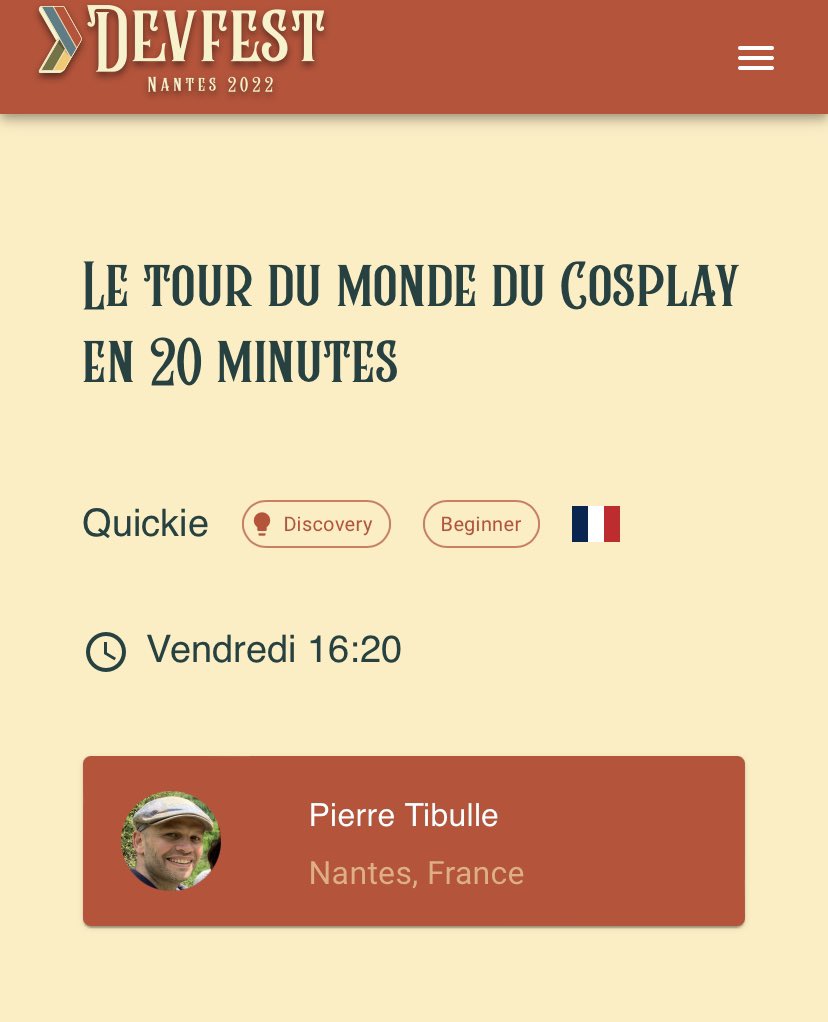 ptibulle's tweet photo. Oh mais ça y est c’est officiel, on va parler de Cosplay au Devfest Nantes 🚀 https://t.co/tXiZsjLZUN