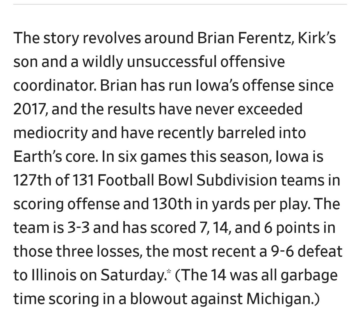 mattpaul319's tweet photo. @a_man_hawkfan This paragraph is almost as brutal as Iowa's offense. So sorry to see you guys waste a solid D. https://t.co/dtYQ6DRhI5