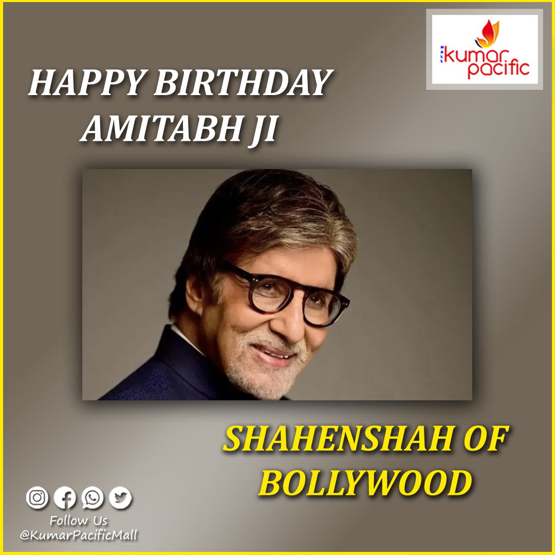 PacificMallPune's tweet photo. Wishing a very Happy Birthday to the Shahenshah Of Bollywood Turns 80 today. @SrBachchan #AmitabhBachchan #AmitabhBachchan80  #Celebration2022 #KumarPacificMall #KumarPacificMallPune #Kumarproperties #Mallforyou #bestmall #OrderOnline https://t.co/OMU3RzEoKr