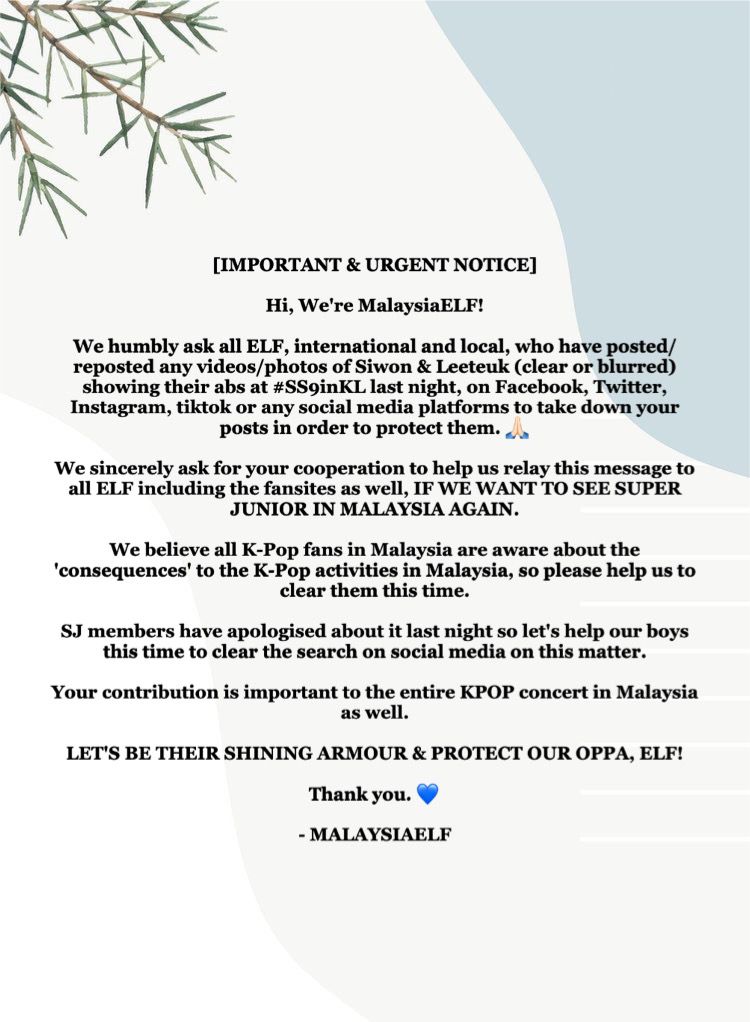 ‼️FELLOW ELF PLEASE READ THIS NOTICE CAREFULLY, DO THE NECESSARY &amp; SPREAD IT TO YOUR FELLOW ELF. THANK YOU. 💙

#SS9INKL #SUPERJUNIOR #ELF #SuperShow9inKL