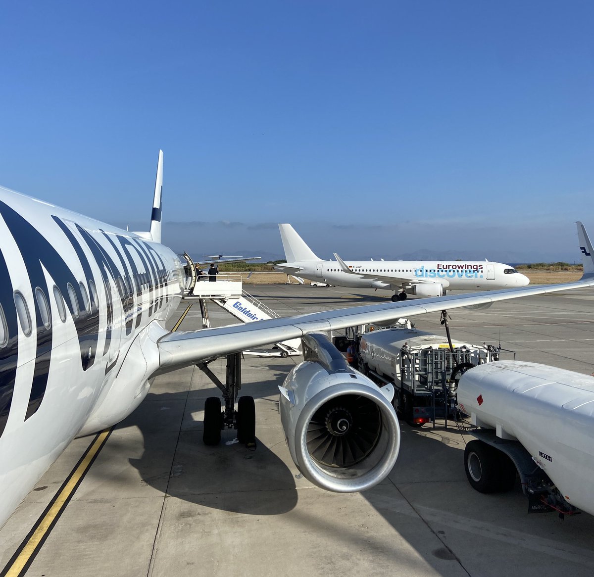 Here we are two #EurowingsDiscover planes 😌 #Rhodes #wetlease #Finnair #FeelFinnair #crewlife