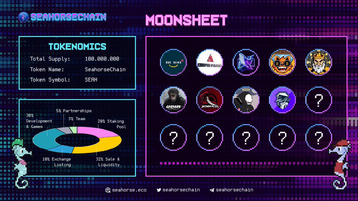 Seahorsechain is proud to be supported by legit callers in crypto space. 
Our strategic partners will be introduced one by one. 
AMA will be organised everyday to make sure the coverage of Seahorsechain.

Keep yourself updates by following us.