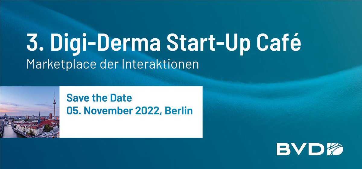 Anmeldungen noch bis zum 14.10. möglich: In Kooperation mit #OnlineDoctor bietet das 3. Digi Derma Start-Up Café die Möglichkeit, am 5. November in Berlin digitale Lösungen für die Dermatologie kennenzulernen.
lnkd.in/ekaVM45H 
#DigiDerma #BVDD