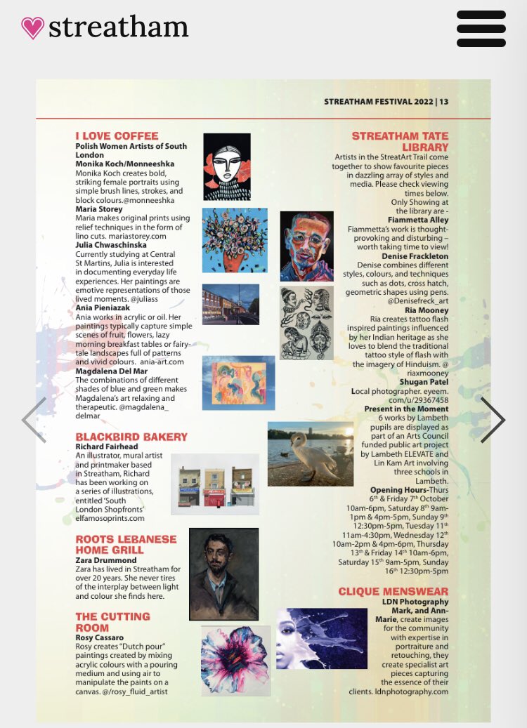 heartstreatham's tweet photo. Follow the top link in the Linktree link in our bio to see the digital Heart Streatham mag with the #Streatham Festival programme in centre pages including the StreatArt Art Trail #streatfest @streatfest @streathamlib @WoodfieldPav @StLeonardsSW16 https://t.co/kSxpoGtX61
