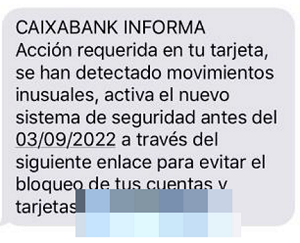 guardiacivil's tweet photo. ⚠️#ALERTA‼️Detectadas varias campañas de SMS fraudulentos (#smishing) que suplantan a entidades bancarias con el objetivo de dirigir a la víctima a una web falsa que simula ser la oficial y robar las credenciales de acceso #nopiques 👇

ℹ️https://t.co/FWn6k2dxxG https://t.co/EFYphekiTT