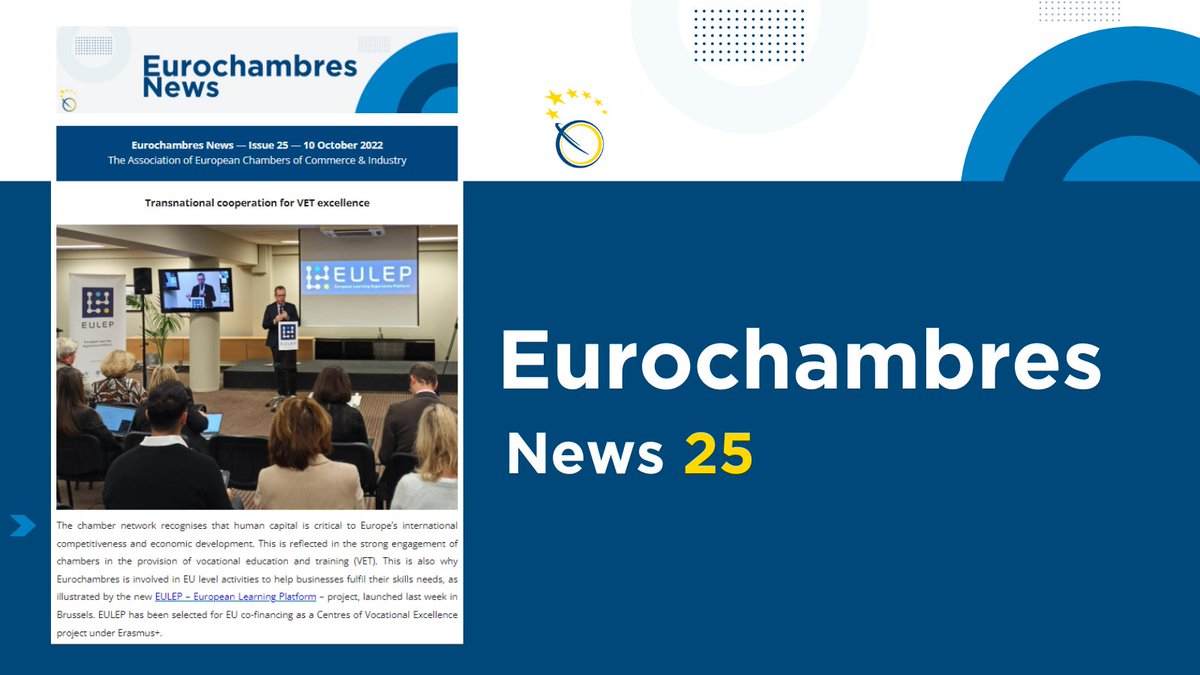 Eurochambres's tweet photo. Eurochambres News #25 is out!!
✔️Transnational cooperation for VET excellence
✔️Policy approach to #ESG
✔️SME Envoy Network
✔️EU-UK trade
✔️#upcoming events
✔️Vacancies for #skillsadvisor and #policyintern
More➡️ https://t.co/py4QGn89Kg https://t.co/HYxnmPFdaG