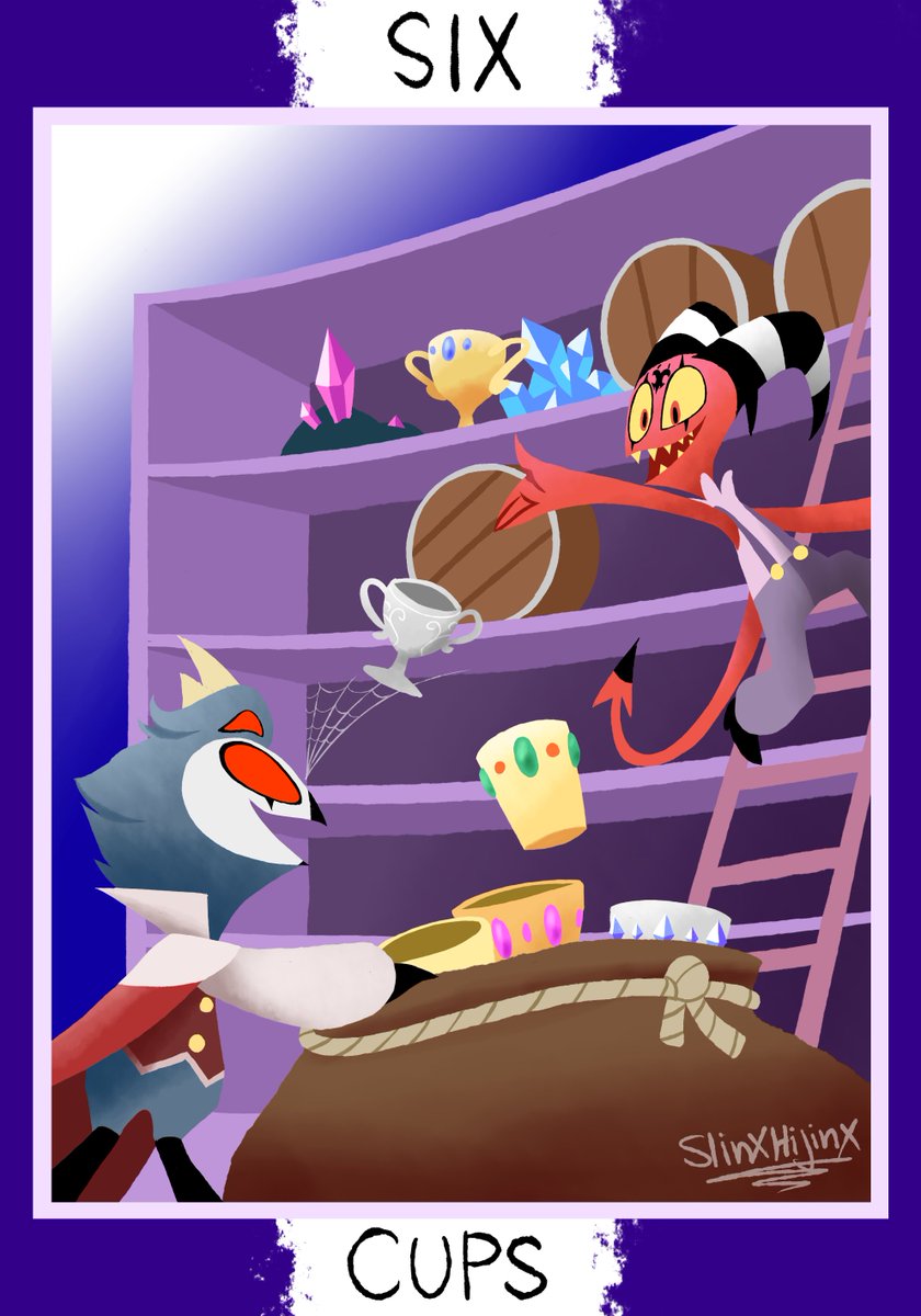 SlinxHijinx's tweet photo. 6 of Cups, based on "The Circus" #HelluvaBossFanart #HelluvaBoss #HelluvaBossStolas #HelluvaBossBlitzo #HelluvaBossBlitz   #Tarot #Tarotcard https://t.co/YLxNQA7IC8