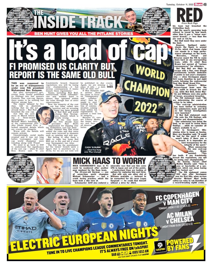 benjhunt's tweet image. Today's column on how the FIA's cost cap report came up short, just like their findings into the 2021 Abu Dhabi GP. It has created a huge question about integrity, when it promised transparency. Drivers/teams/F1/fans all deserve more from the governing body.