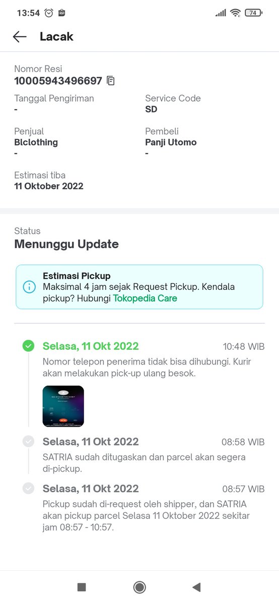 ReginaDKu's tweet photo. @anteraja_id aduh kenapa ya akhir2 ini pake anteraja selalu zonk. Ini lg bilang ditelpon tp gagal, saya bisa buktiin kalo ga ada yg telpon saya. Ada catatan histori di call/wa saya. Selalu deh proses pick up bermasalahhh terus. Difitnahhhh terus. Sedih 😞 https://t.co/k8FfvusA9b