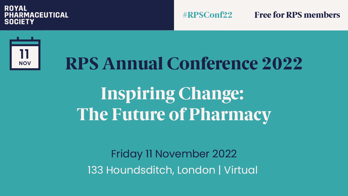 📢1 Month to go until RPS Annual Conference 2022!📢 This year’s programme will focus on Inspiring Change: The Future of Pharmacy, with an exciting line-up of expert speakers. FREE for RPS members! Don't miss out. Book now: bit.ly/3zTqATN #RPSConference #RPSConf22