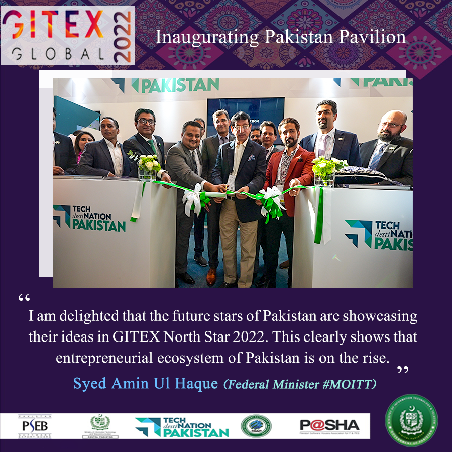 Federal Minister for IT &amp; Telecom Syed Amin Ul Haque has inaugurated the Pakistan Pavilion in the Middle East’s largest technology event “GITEX Global 2022.”

#PKinGITEX #DigitalPakistan #GITEXGLOBAL2022 #PASHA #PSEB #IGnite #NITB #NIC #USF