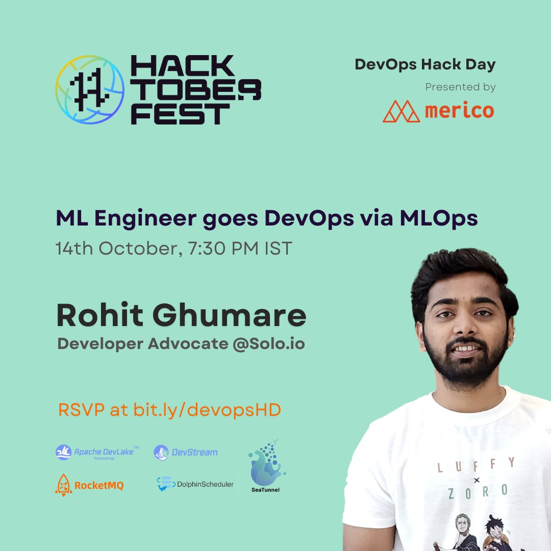 MericoAI's tweet photo. Want to get started with #DevOps using #opensource tools?

Yes? Join us with Rohit Ghumare (@ghumare64) on DevOps Hack Day as he shares his journey.

We are taking this initiatives to educate and support OSS DevOps enthusiasts

RSVP: https://t.co/1D5lxxzCtP

#DOHD #hacktoberfest https://t.co/8R8SpBtlkT