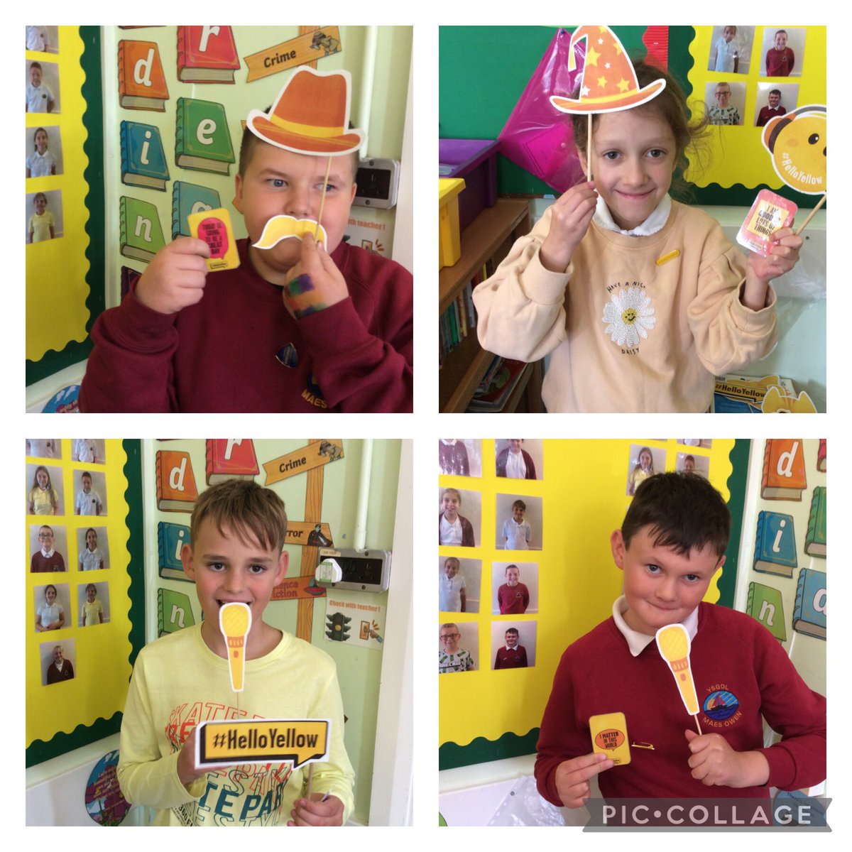 MaesOwen's tweet photo. Dosbarth Mrs OβConnor taking part in World Mental Health Day and creating a brighter future @YoungMindsUK #HelloYellow #howyoufeelmatters https://t.co/4VFJL0nYLO