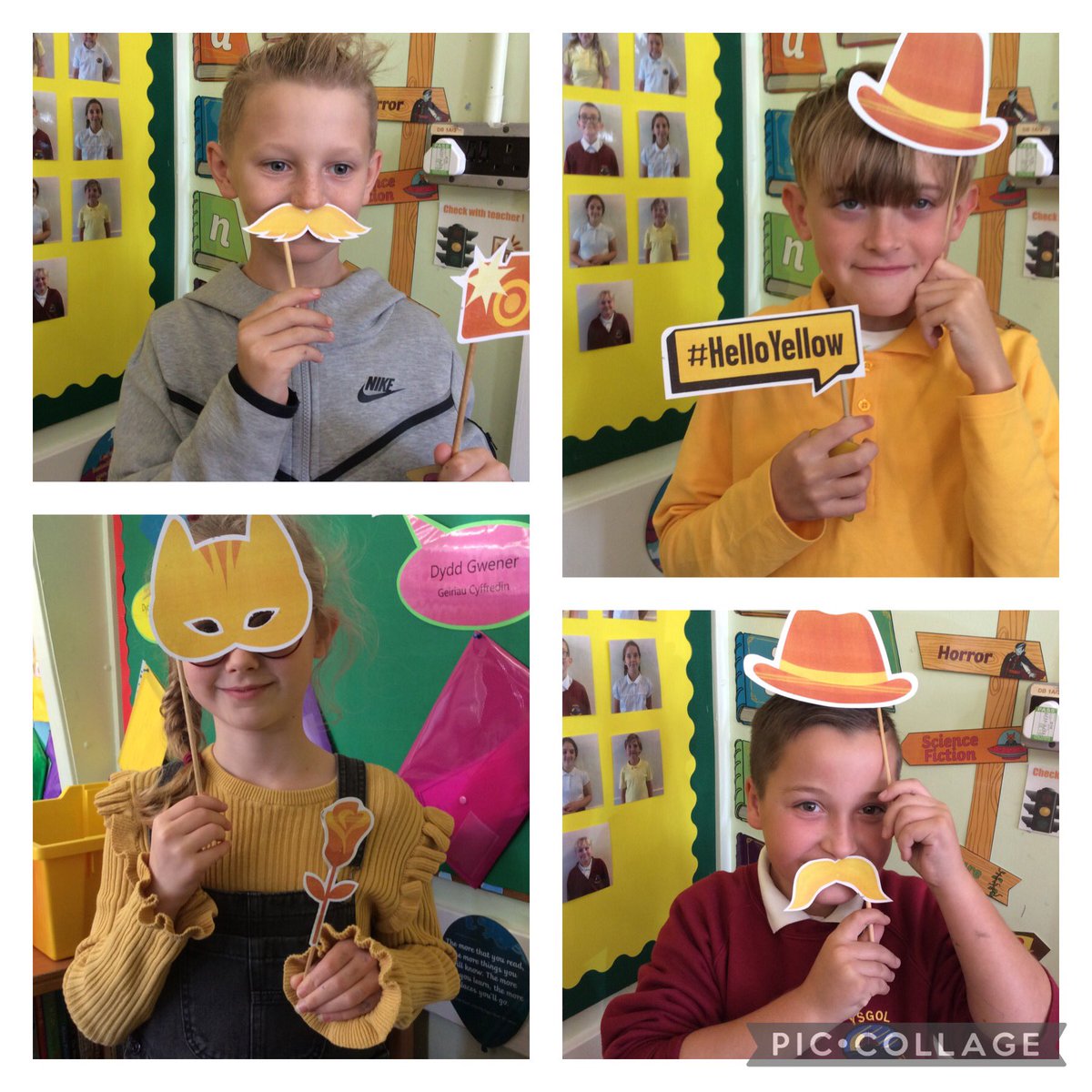 MaesOwen's tweet photo. Dosbarth Mrs OβConnor taking part in World Mental Health Day and creating a brighter future @YoungMindsUK #HelloYellow #howyoufeelmatters https://t.co/4VFJL0nYLO