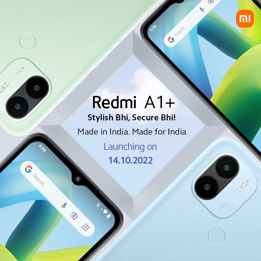 RedmiIndia's tweet photo. Your next favourite A1 smartphone is here!
Presenting #RedmiA1Plus for all your smartphone needs plus some more.

➕Unlimited Entertainment
➕Added Security
➕Picture Perfect Memories
➕➕ A LOT MORE!

Get #StylishBhiSecureBhi on 14.10.2022.
Get notified: https://t.co/Sulm8nIugj https://t.co/2VKBoHNukC