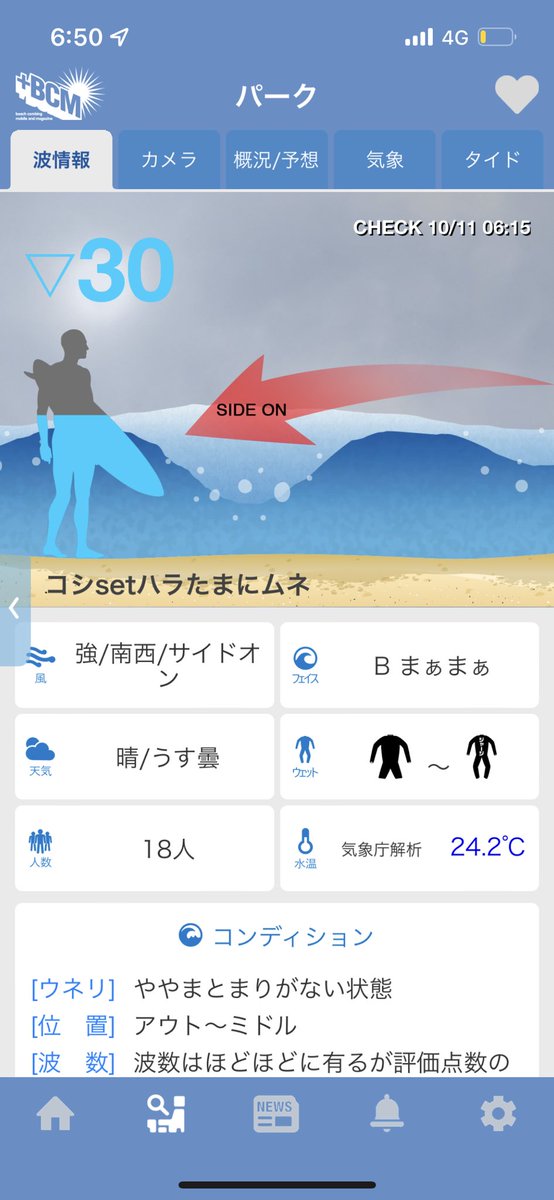m_nrsd's tweet photo. 今日はひとり湘南・パークへ。コンディションはまあスクショのとおりでした。くそみたいなテイクオフしかできてない😂けど、初めてひとりで全部きめて(最終BCM頼りだけど笑)、普通にサーフィンできたことに感動🥹🎉よく分かんないけどめちゃくちゃ楽しかった！海から江ノ島が見えるの最高だったな、、 https://t.co/XSNB55JtMr