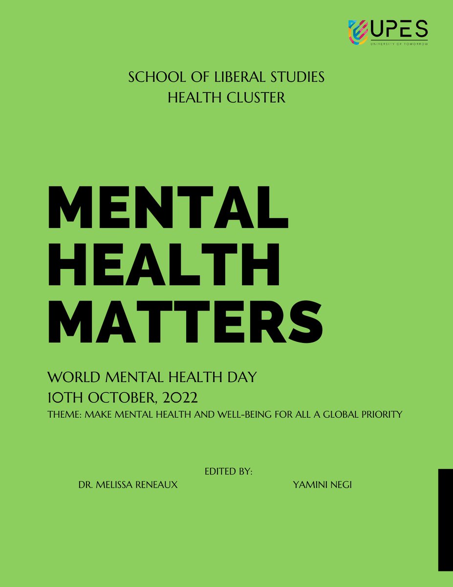 SOLS_UPES's tweet photo. .@UPESDehradun
 cares and supports the mental health and well-being of all.
Health Cluster of @SOLS_UPES presents 'Mental Health Matters' our exclusive newsletter on #WorldMentalHealthDay2022 
Stay tuned!
 #MentalHealthAwarenessDay #Mentalhealth #MentalHealthDay #emotionalhealth https://t.co/ls6jrgVewX